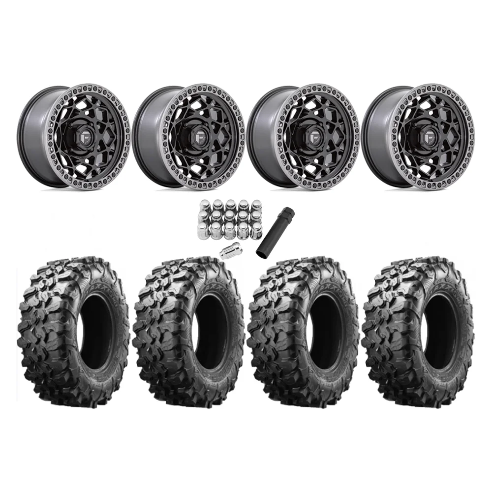 Maxxis Carnivore 35x10-15 Tires on Fuel Unit Matte Black Wheels, complete kit