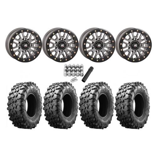 Maxxis Carnivore 32x10-15 Tires on HL23 Gunmetal Grey Beadlock Wheels
