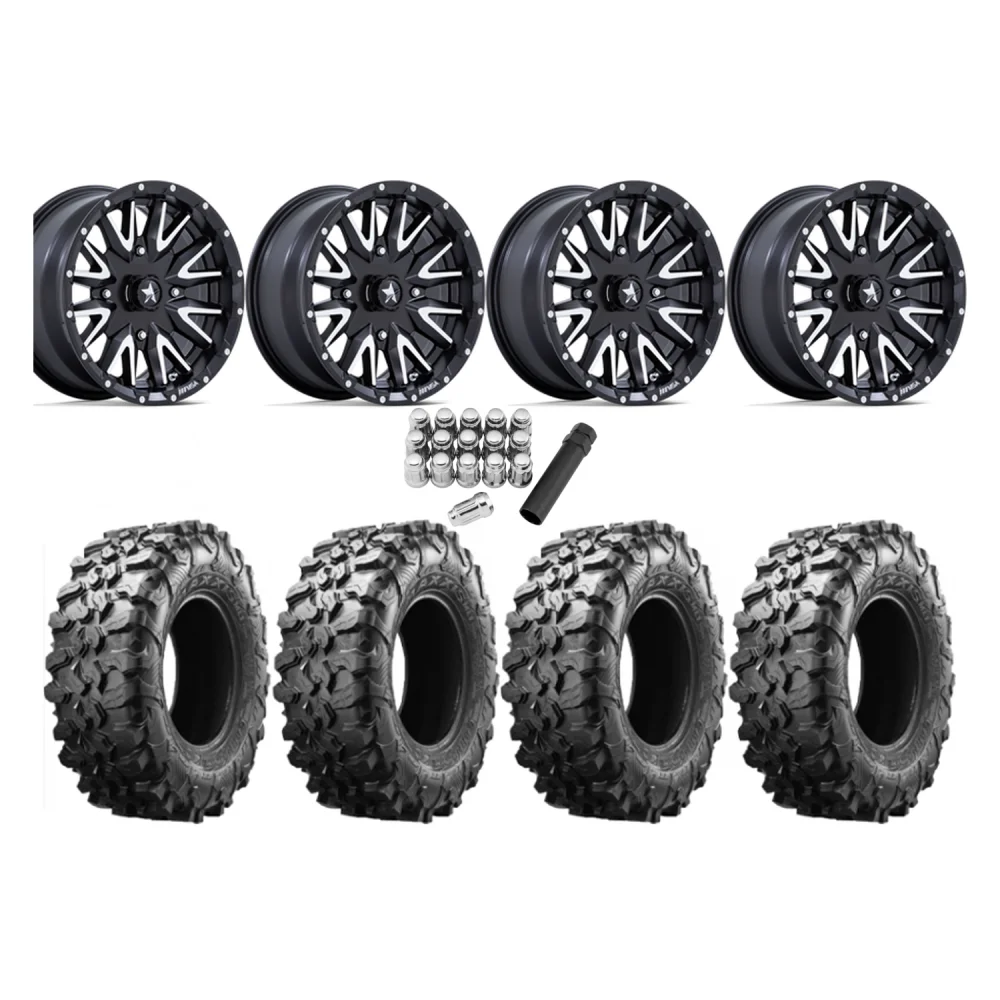 Maxxis Carnivore 33x10-15 Tires on MSA M49 Creed Matte Black & Machined Wheels, complete kit