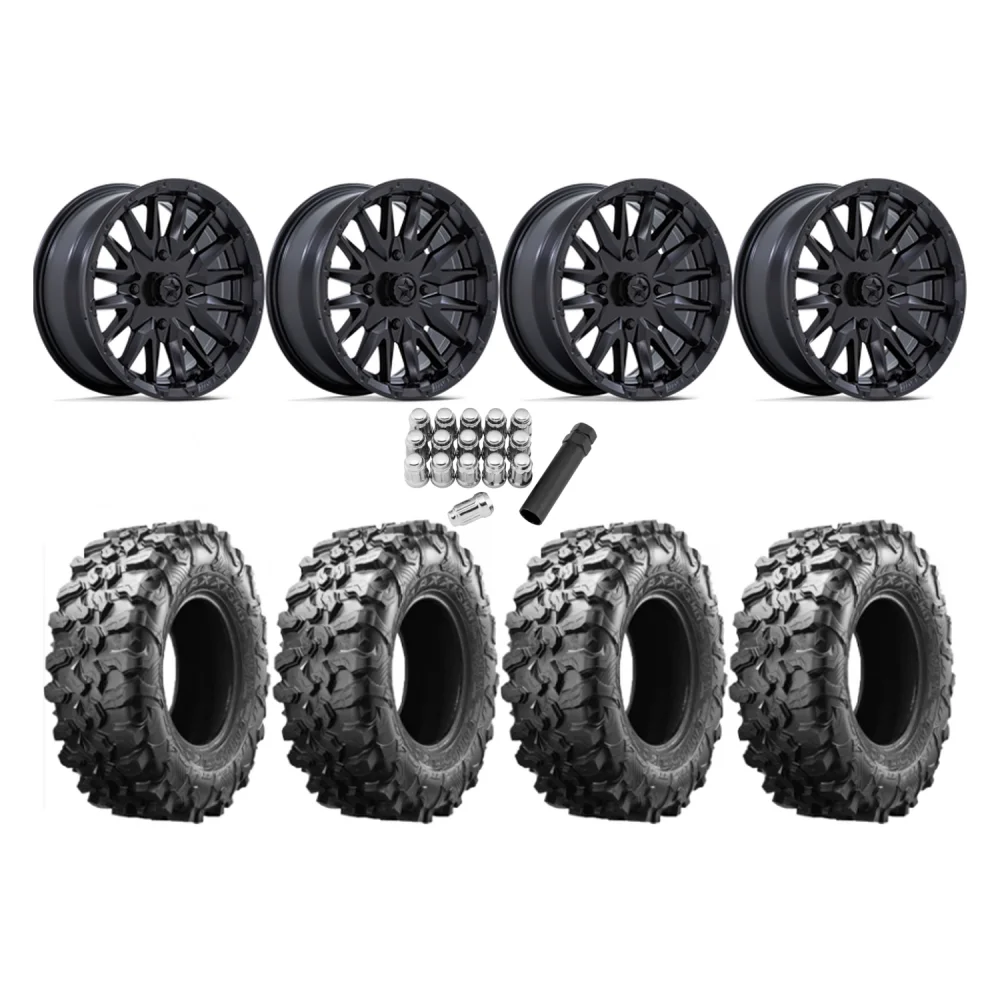 Maxxis Carnivore 32x10-15 Tires on MSA M49 Creed Matte Black Wheels, complete kit
