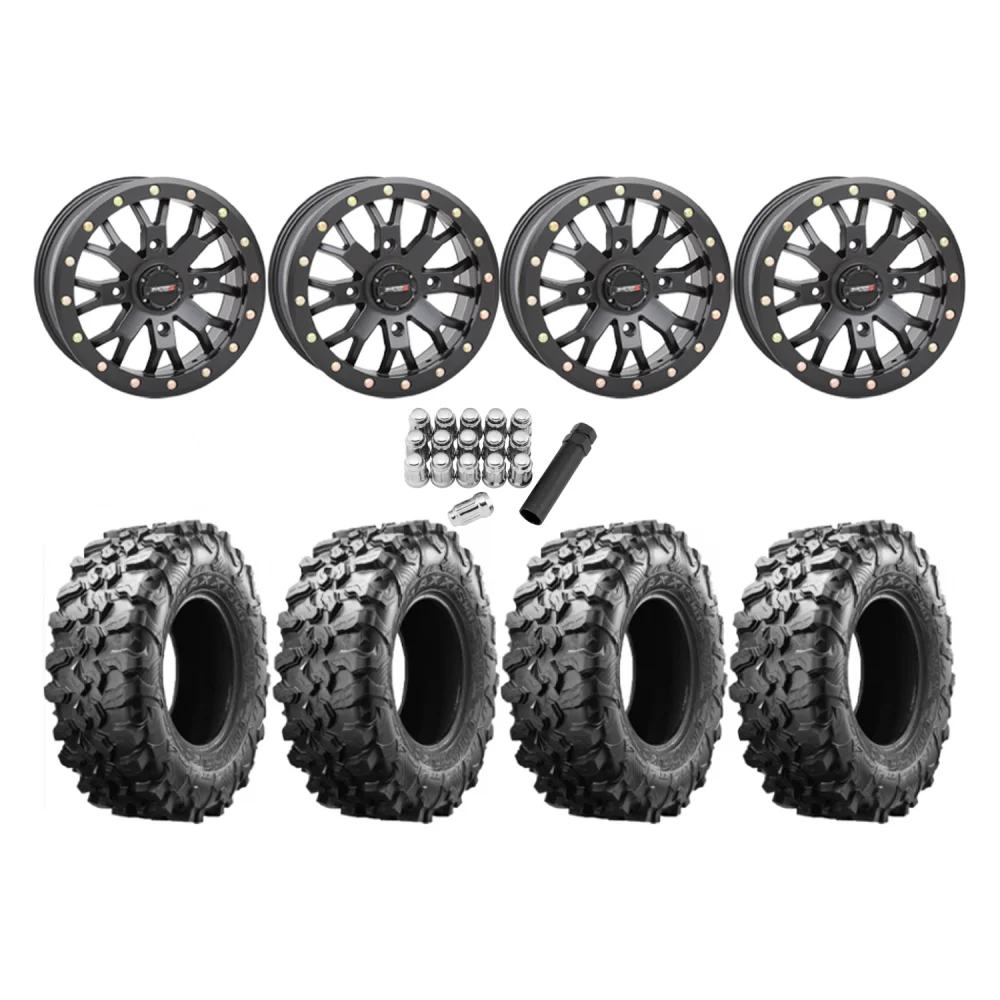 Maxxis Carnivore 32x10-14 Tires on SB-4 Matte Black Beadlock Wheels, complete kit