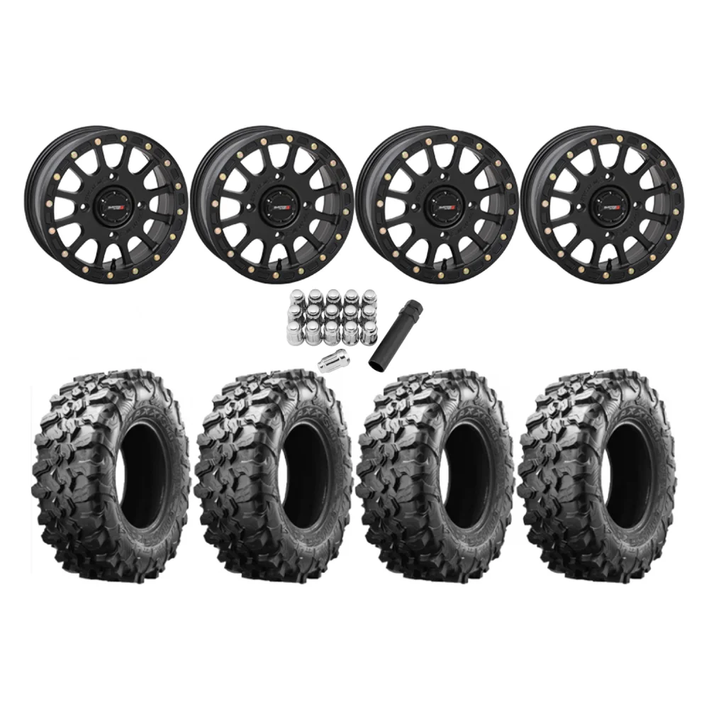 Maxxis Carnivore 35x10-15 Tires on SB-5 Matte Black Beadlock Wheels, complete kit