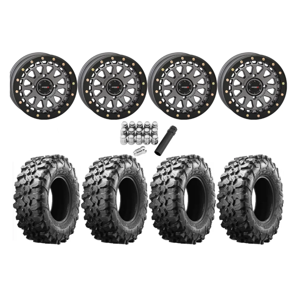 Maxxis Carnivore 32x10-15 Tires on SB-6 Gunmetal Grey Beadlock Wheels, complete kit