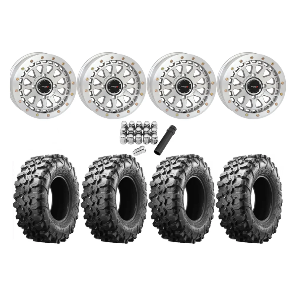 Maxxis Carnivore 33x10-15 Tires on SB-6 Matte Machined Beadlock Wheels, complete kit