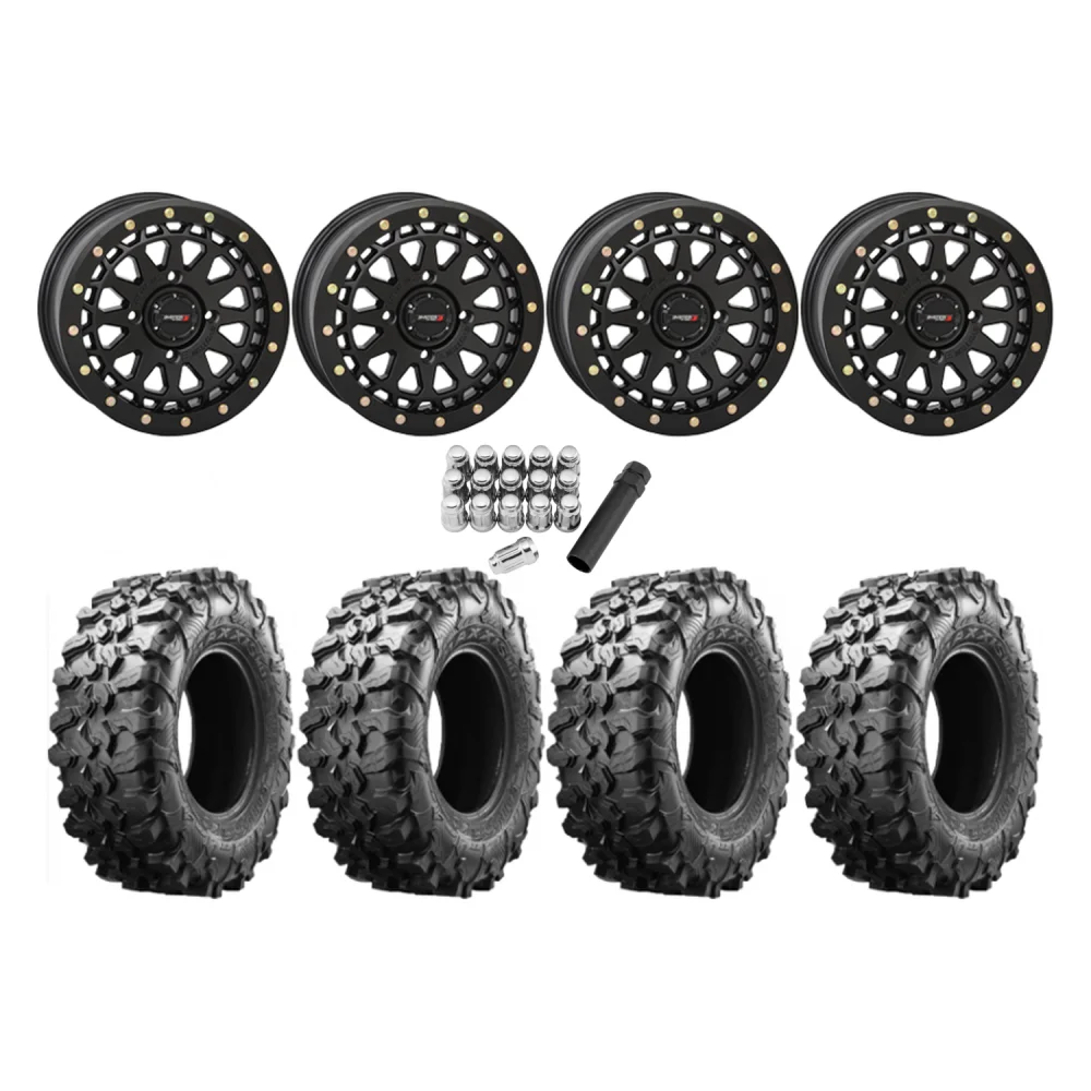 Maxxis Carnivore 33x10-15 Tires on SB-6 Matte Black Beadlock Wheels, complete kit