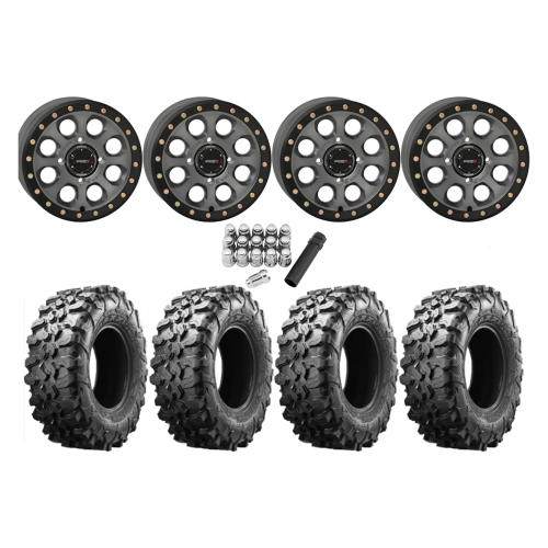 Maxxis Carnivore 30x10-14 Tires on SB-7 Matte Titanium Beadlock Wheels Maxxis Carnivore 30x10-14 Tires on SB-7 Matte Titanium Beadlock Wheels