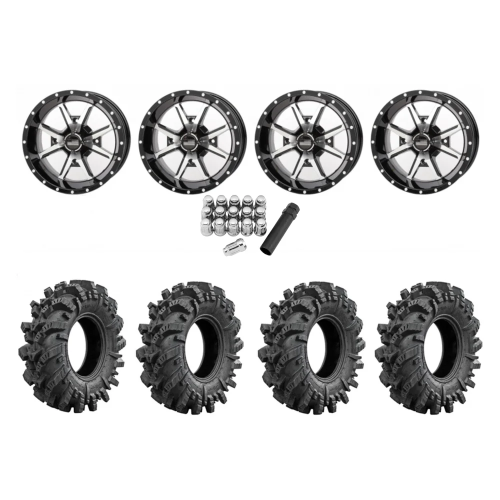 Intimidator 28x10-14 Tires on Frontline 556 Machined Wheels, complete kit