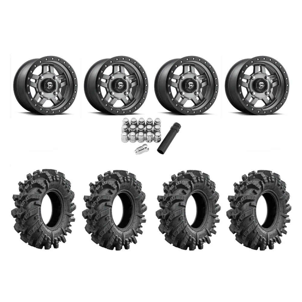 Intimidator 32x10-14 Tires on Fuel Anza D558 Wheels, complete kit