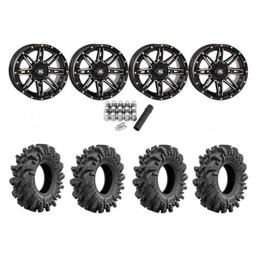 Intimidator 28x10-14 Tires on High Lifter HL22 Gloss Black & Machined Wheels