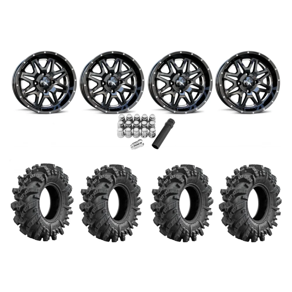 Intimidator 28x10-14 Tires on MSA M26 Vibe Gloss Black Milled Wheels, complete kit