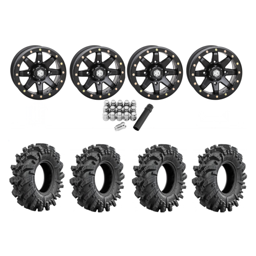 Intimidator 34x10.5-15 Tires on High Lifter HL9 Matte Black Beadlock Wheels Intimidator 34x10.5-15 Tires on High Lifter HL9 Matte Black Beadlock Wheels