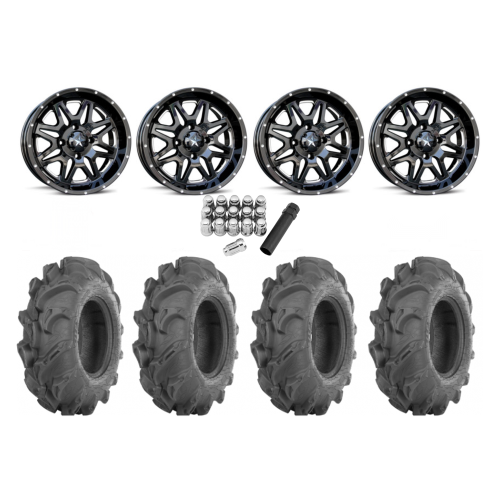 ITP Mega Mayhem 27x9-14 Tires on MSA M26 Vibe Gloss Black Milled Wheels