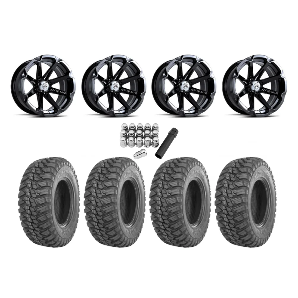 GBC Kanati Mongrel 27x9-14 Tires on MSA M12 Diesel Wheels, complete kit
