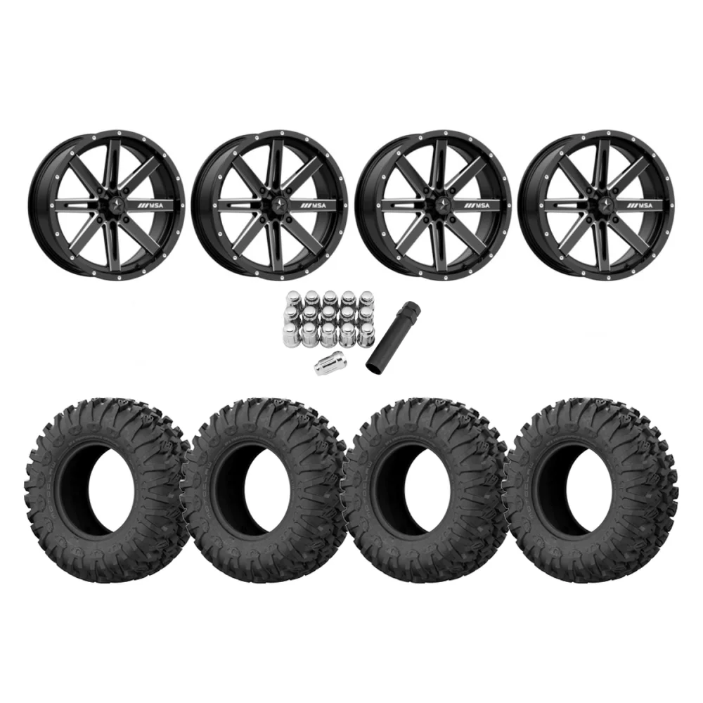 EFX Motoclaw 27x10-14 Tires on MSA M41 Boxer Wheels, complete kit