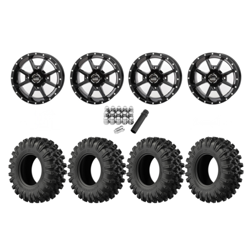 EFX MotoRavage XL 28x10-14 Tires on Frontline 556 Gloss Black Wheels