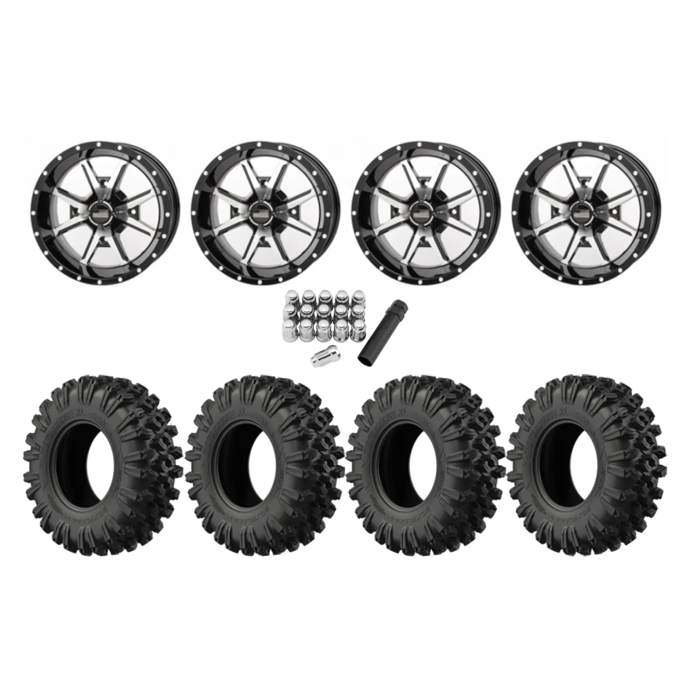 EFX MotoRavage XL 28x10-14 Tires on Frontline 556 Machined Wheels, complete kit