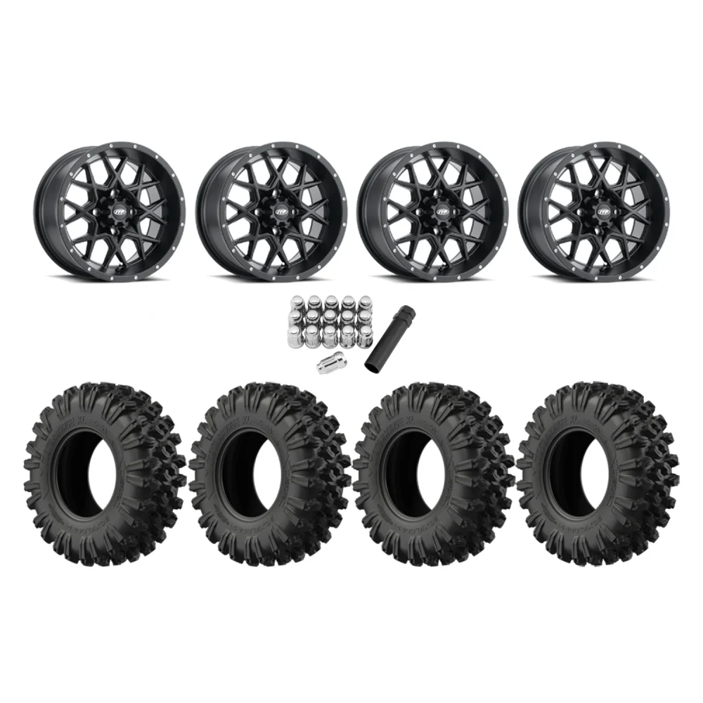 EFX MotoRavage XL 30x10-16 Tires on ITP Hurricane Black Wheels, complete kit