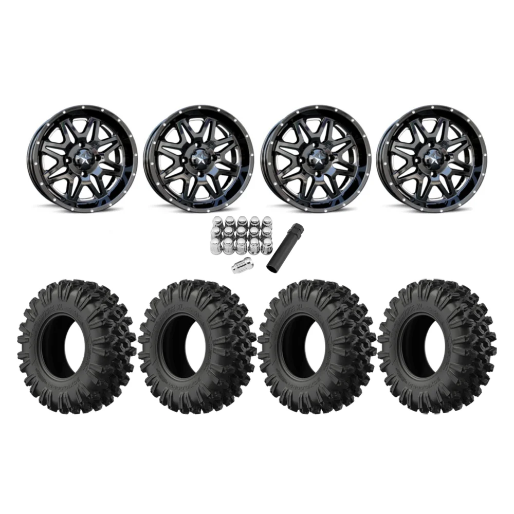 EFX MotoRavage XL 28x10-14 Tires on MSA M26 Vibe Milled Wheels, complete kit