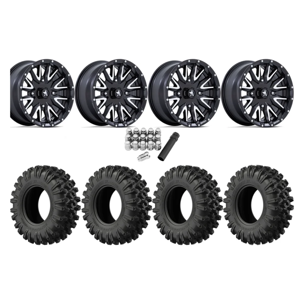 EFX MotoRavage XL 30x10-16 Tires on MSA M49 Creed Matte Black & Machined Wheels, complete kit
