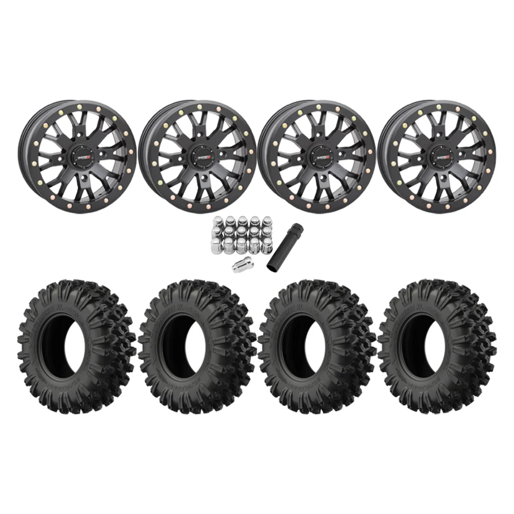 EFX MotoRavage XL 30x10-14 Tires on ST-3 Matte Black Wheels, complete kit