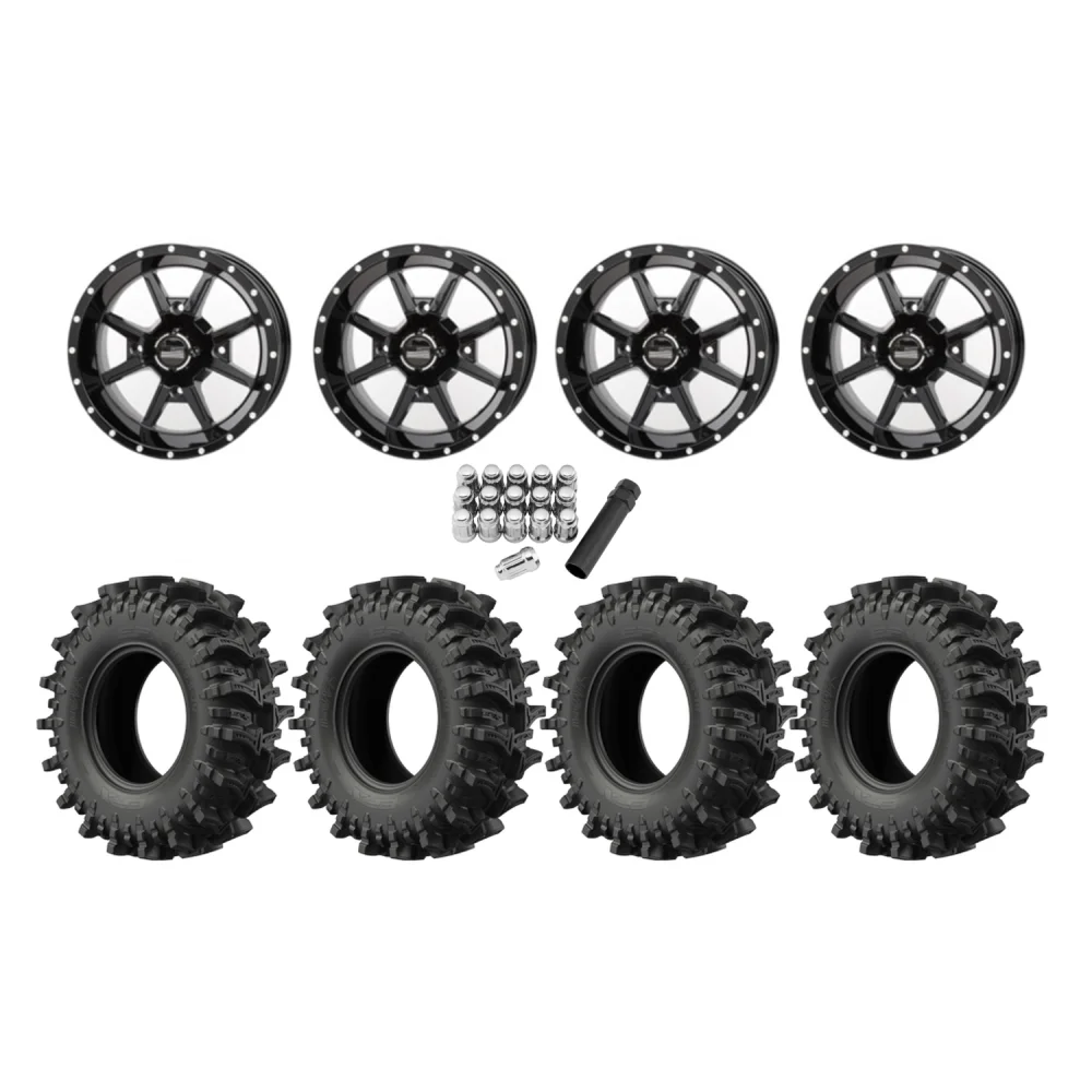 EFX MotoSlayer 28x9.5-14 Tires on Frontline 556 Gloss Black Wheels, complete kit