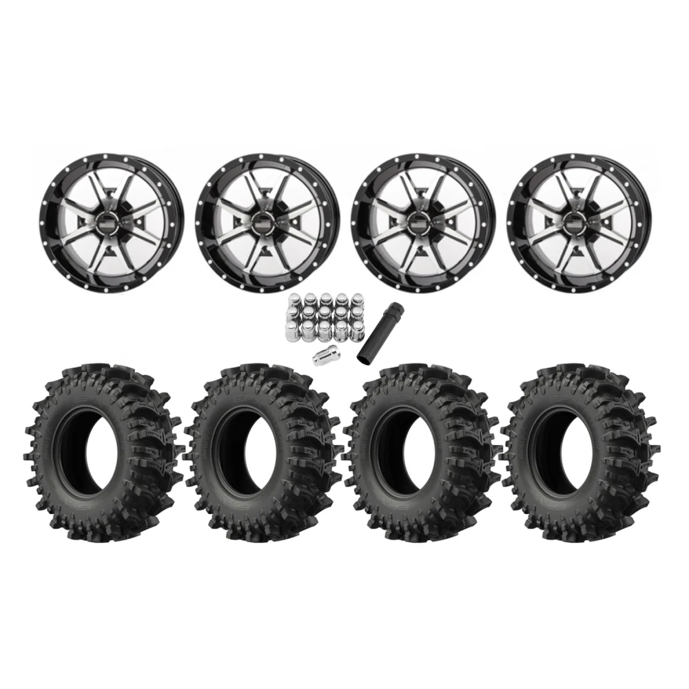EFX MotoSlayer 30x9.5-14 Tires on Frontline 556 Machined Wheels, complete kit