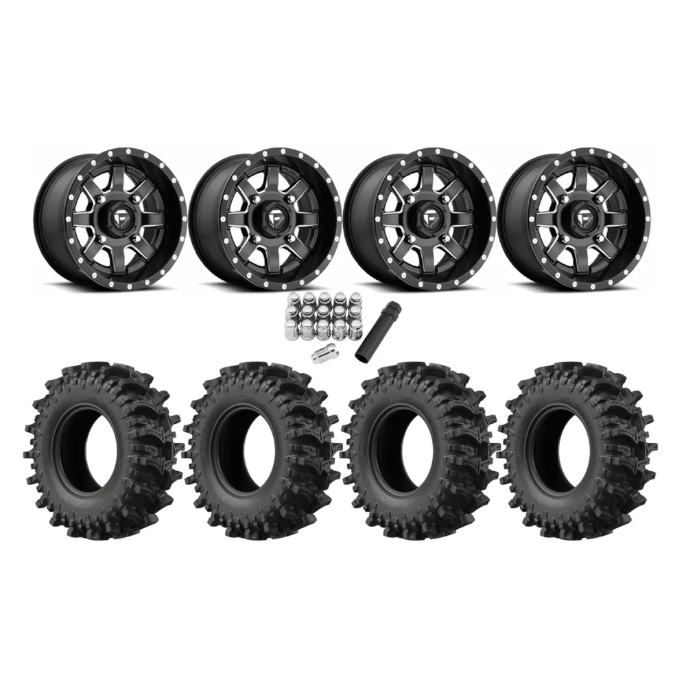 EFX MotoSlayer 28x9.5-14 Tires on Fuel D538 Maverick Wheels, complete kit