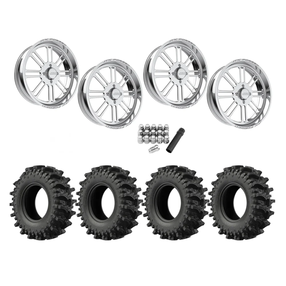 EFX MotoSlayer 33x9.5-22 Tires on JTX Forged Bayonet Polished Wheels, complete kit