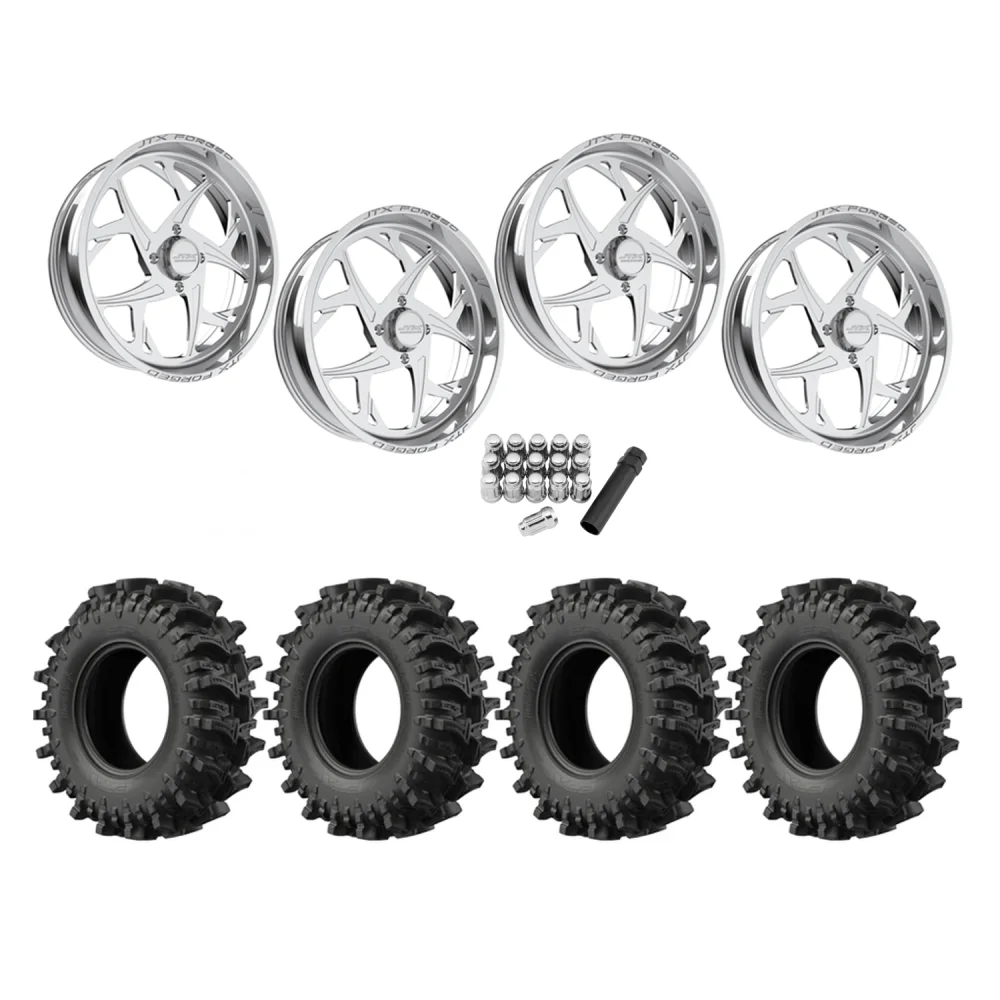 EFX MotoSlayer 33x9.5-22 Tires on JTX Forged Bio Polished Wheels, complete kit