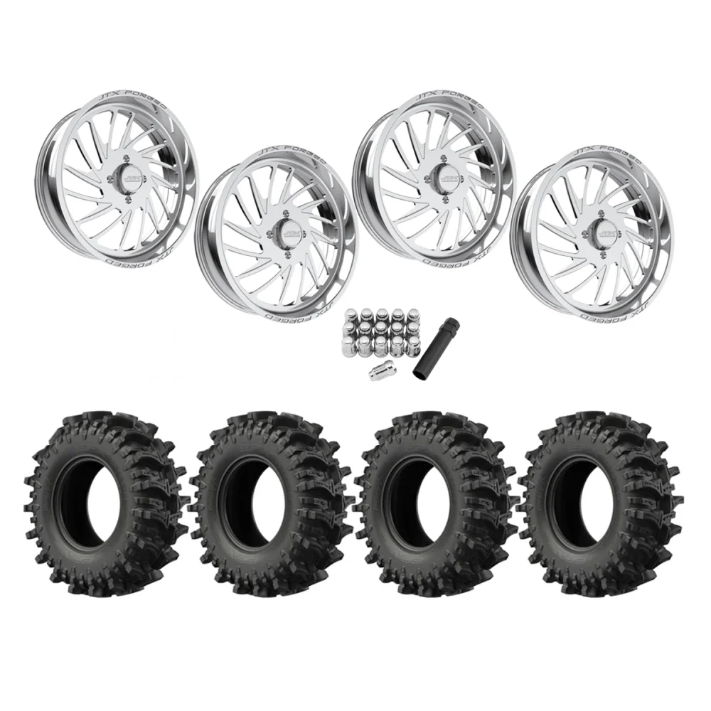 EFX MotoSlayer 33x9.5-22 Tires on JTX Forged Centerfire Polished Wheels, complete kit