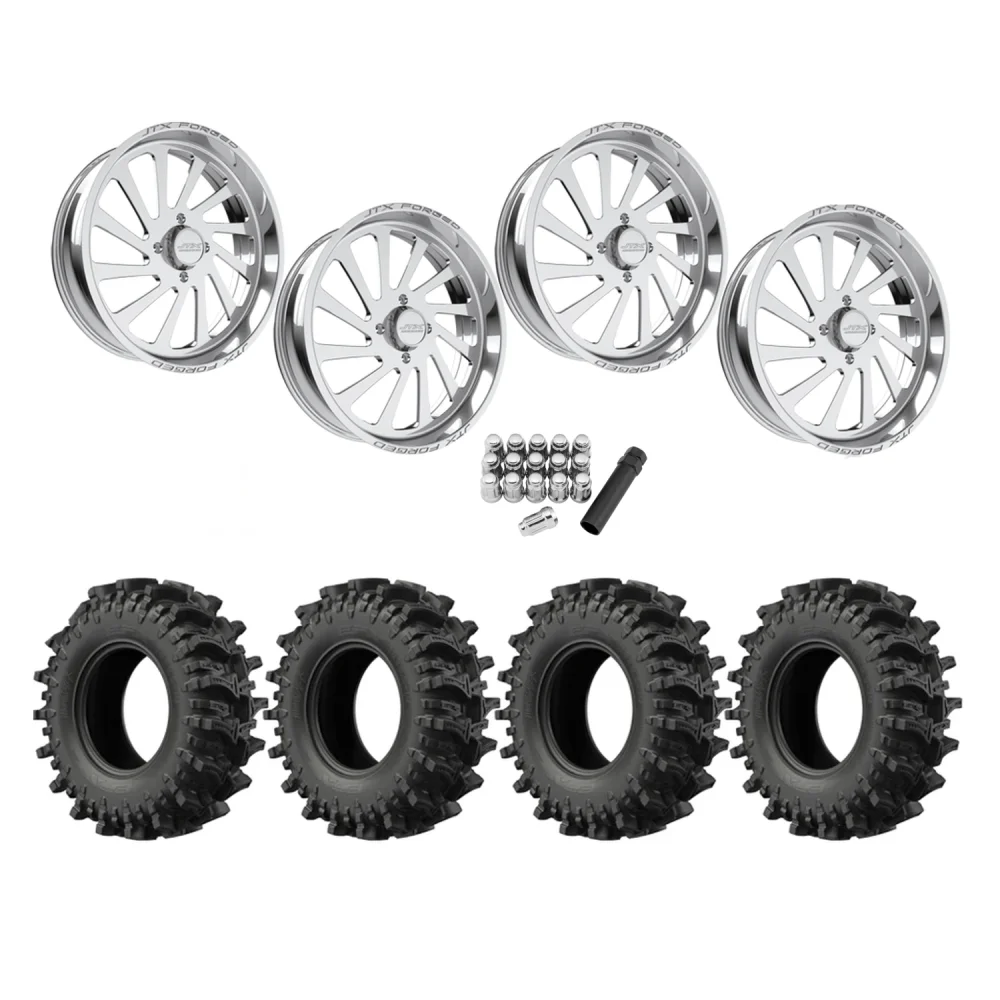 EFX MotoSlayer 35x9.5-24 Tires on JTX Forged Cycle Polished Wheels, complete kit