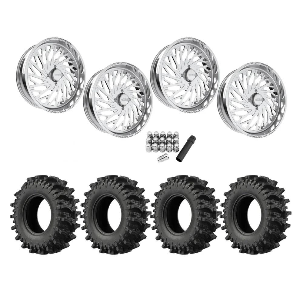EFX MotoSlayer 33x9.5-22 Tires on JTX Forged Empire Polished Wheels, complete kit