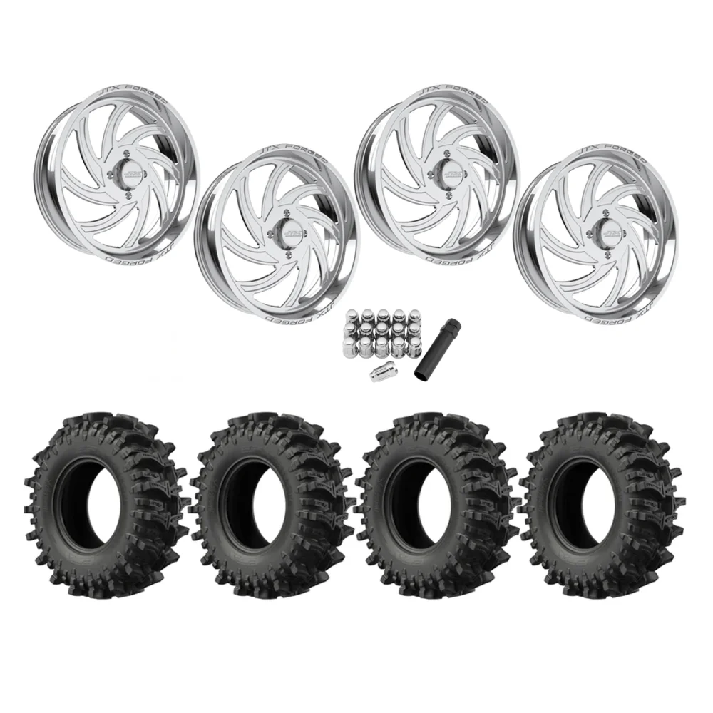 EFX MotoSlayer 40x10.5-24 Tires on JTX Forged Orbit Polished Wheels, complete kit