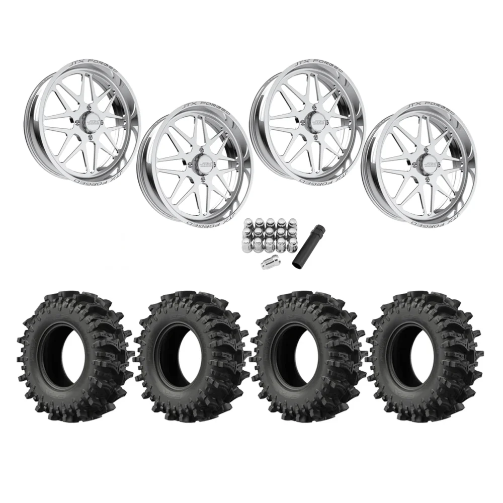 EFX MotoSlayer 35x9.5-24 Tires on JTX Forged Prism Polished Wheels, complete kit