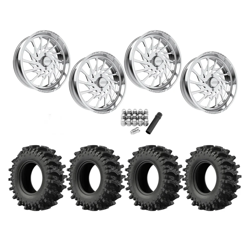 EFX MotoSlayer 37x10.5-24 Tires on JTX Forged Psycho Polished Wheels, complete kit