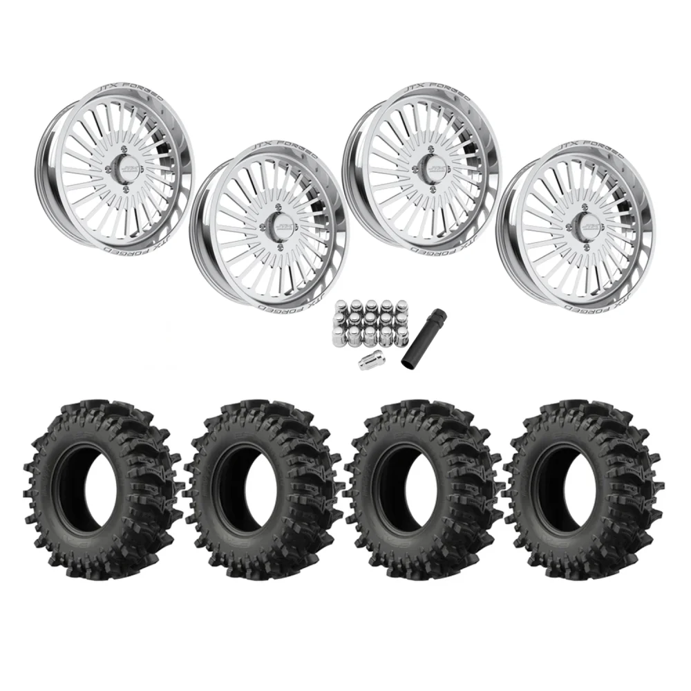 EFX MotoSlayer 35x9.5-24 Tires on JTX Forged Reaper Polished Wheels, complete kit