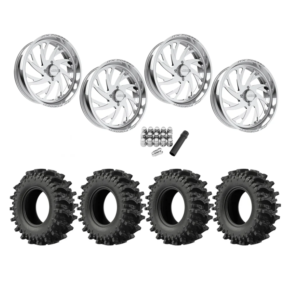 EFX MotoSlayer 40x10.5-24 Tires on JTX Forged Sawback Polished Wheels, complete kit