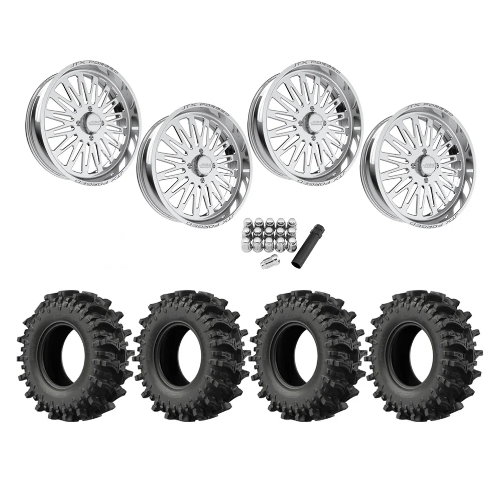 EFX MotoSlayer 33x9.5-22 Tires on JTX Forged Schizo Polished Wheels, complete kit