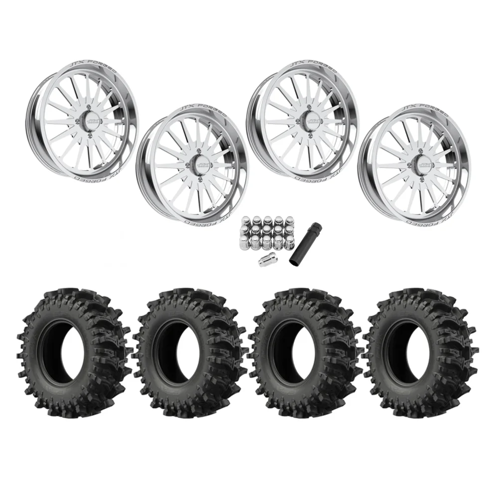 EFX MotoSlayer 37x10.5-24 Tires on JTX Forged Silencer Polished Wheels, complete kit