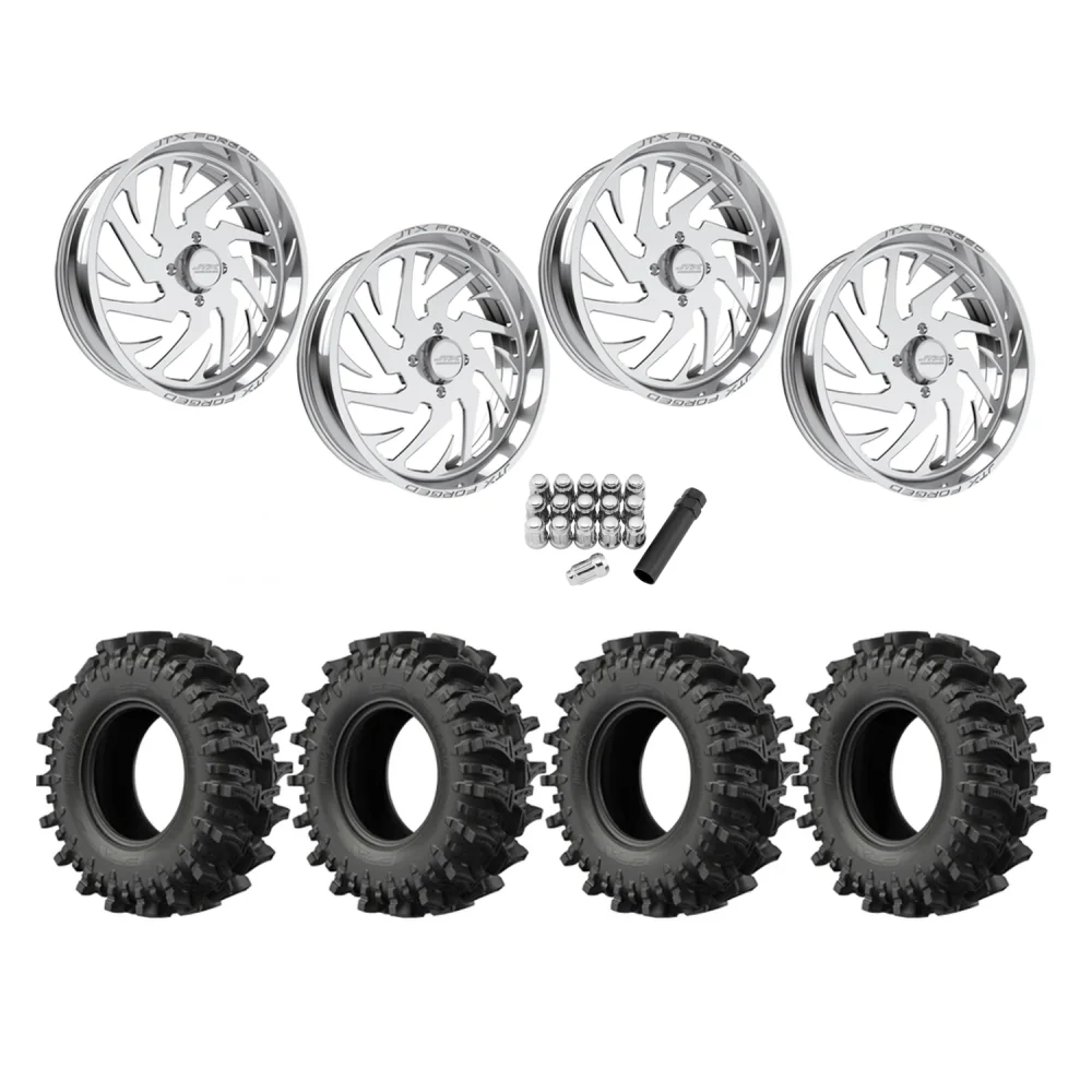 EFX MotoSlayer 33x9.5-22 Tires on JTX Forged Splinter Polished Wheels, complete kit