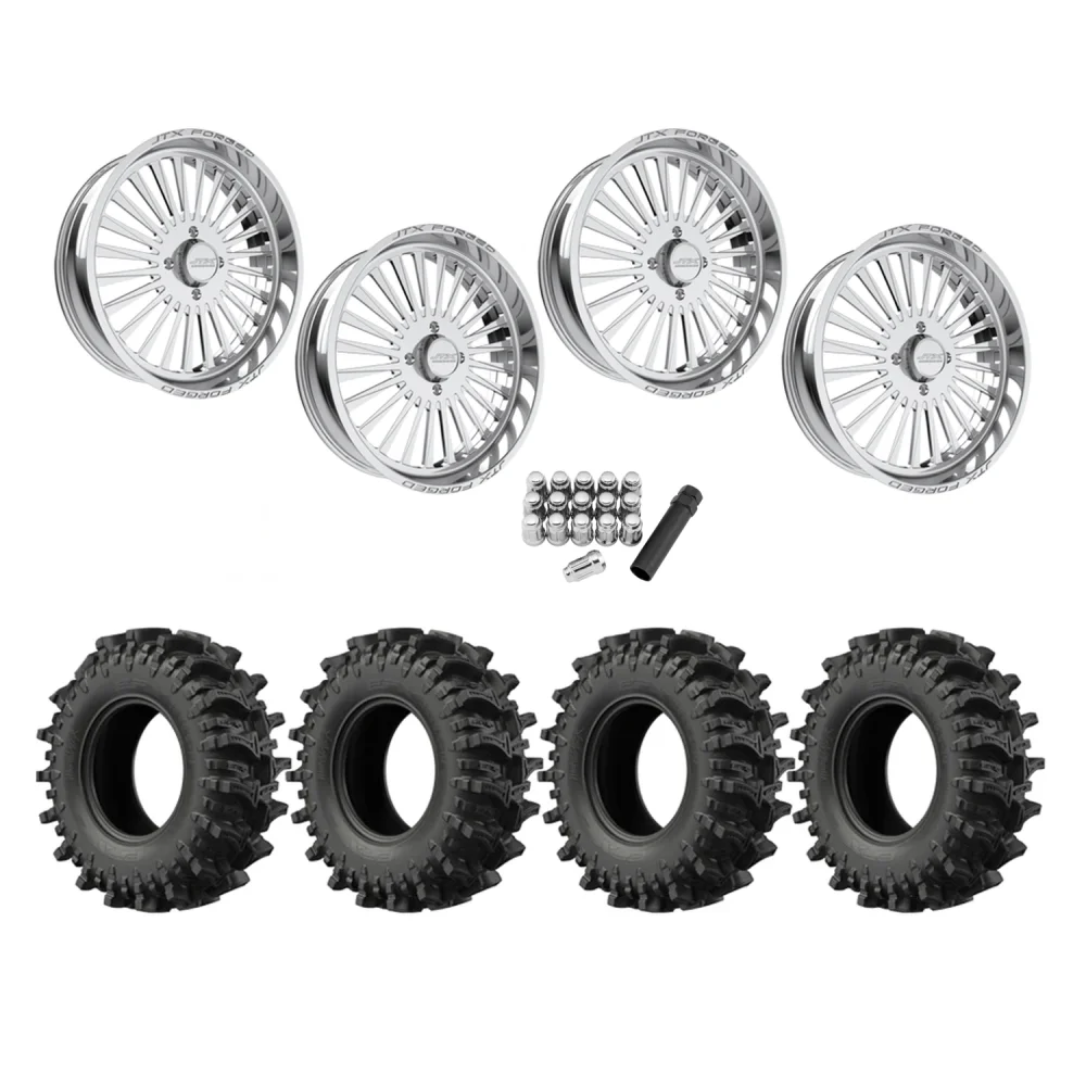 EFX MotoSlayer 33x9.5-22 Tires on JTX Forged Stiletto Polished Wheels, complete kit
