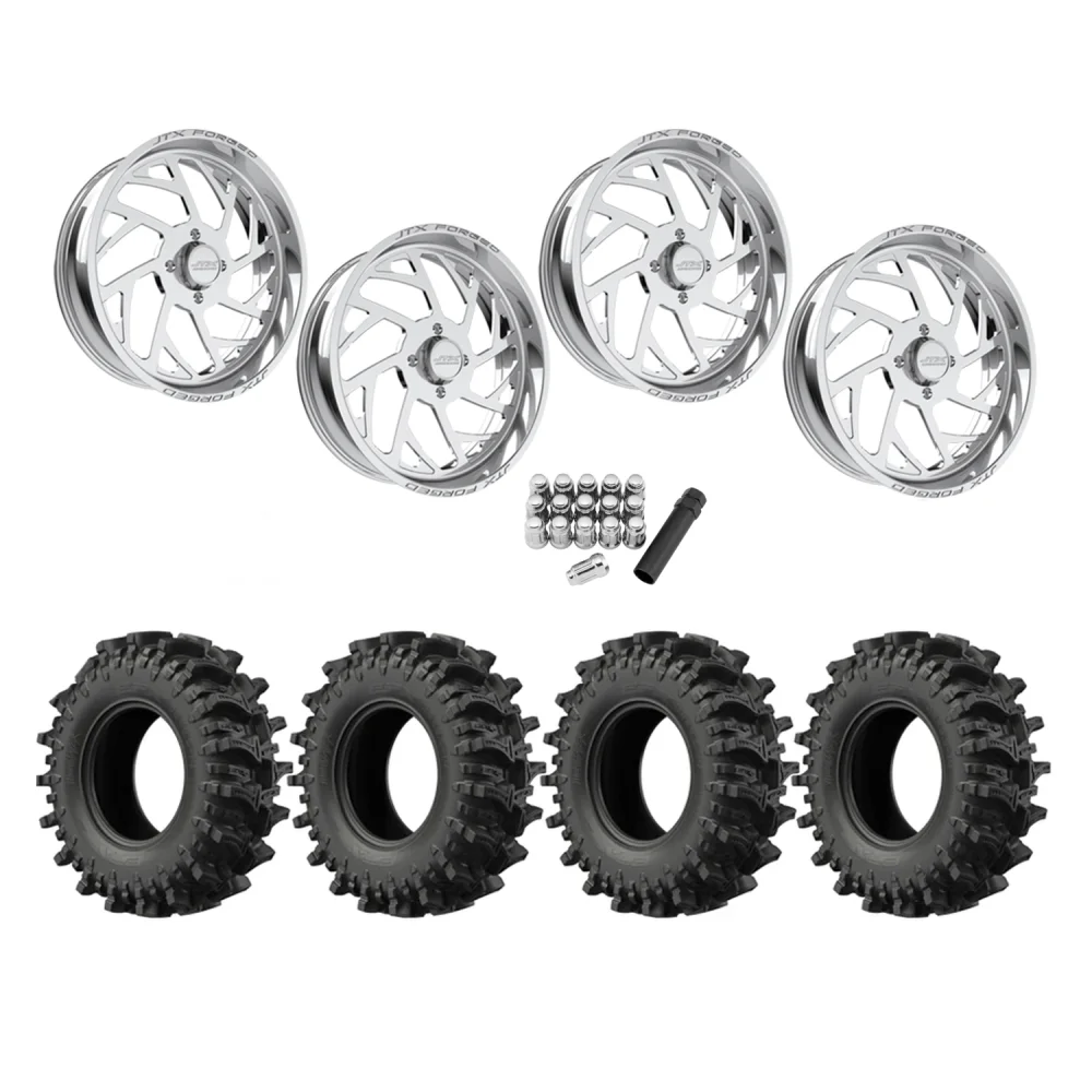 EFX MotoSlayer 33x9.5-22 Tires on JTX Forged Wicked Polished Wheels, complete kit