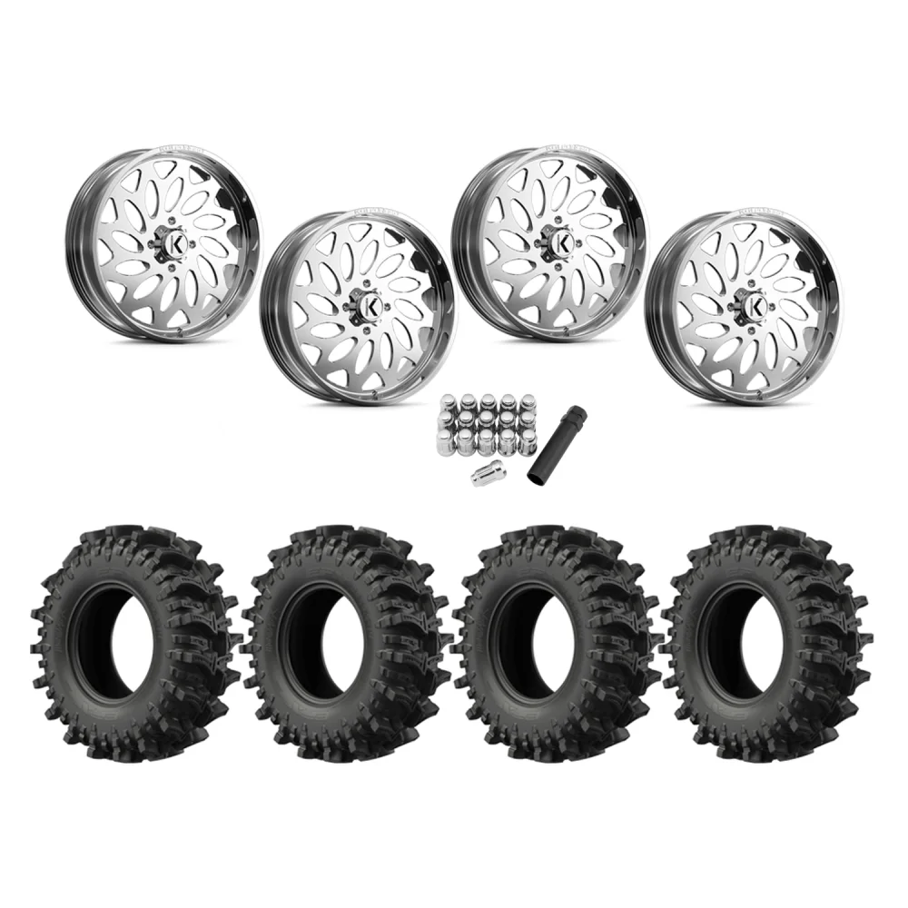 EFX MotoSlayer 33x9.5-22 Tires on KG1 Forged KU007 Lotus Polished Wheels, complete kit