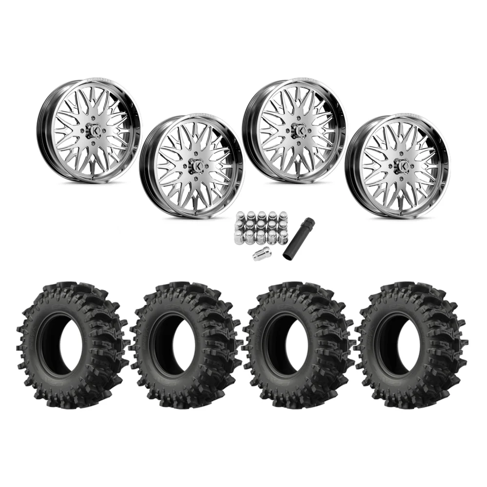 EFX MotoSlayer 35x9.5-24 Tires on KG1 Forged KU014 Trident Polished Wheels, complete kit