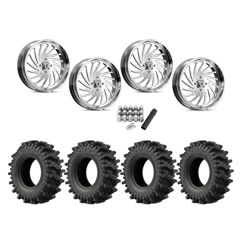 EFX MotoSlayer 35x9.5-24 Tires on KG1 Forged KU023 Bender Polished Wheels, complete kit