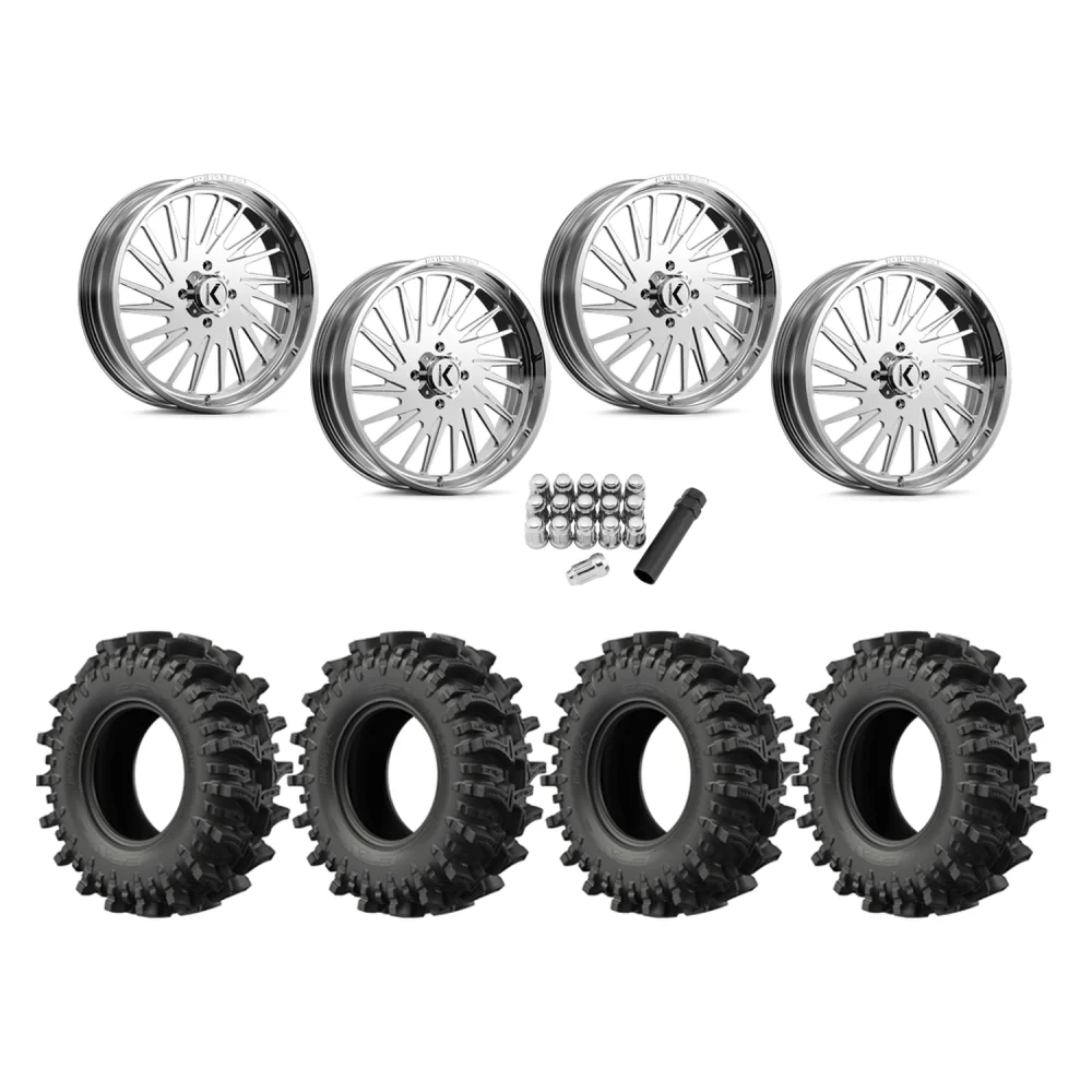 EFX MotoSlayer 35x9.5-24 Tires on KG1 Forged KU038 Javelin Polished Wheels, complete kit