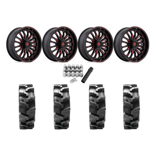 Quadboss QBT680 33x9.5-18 Tires on Fuel Arc Gloss Black Milled Red Wheels