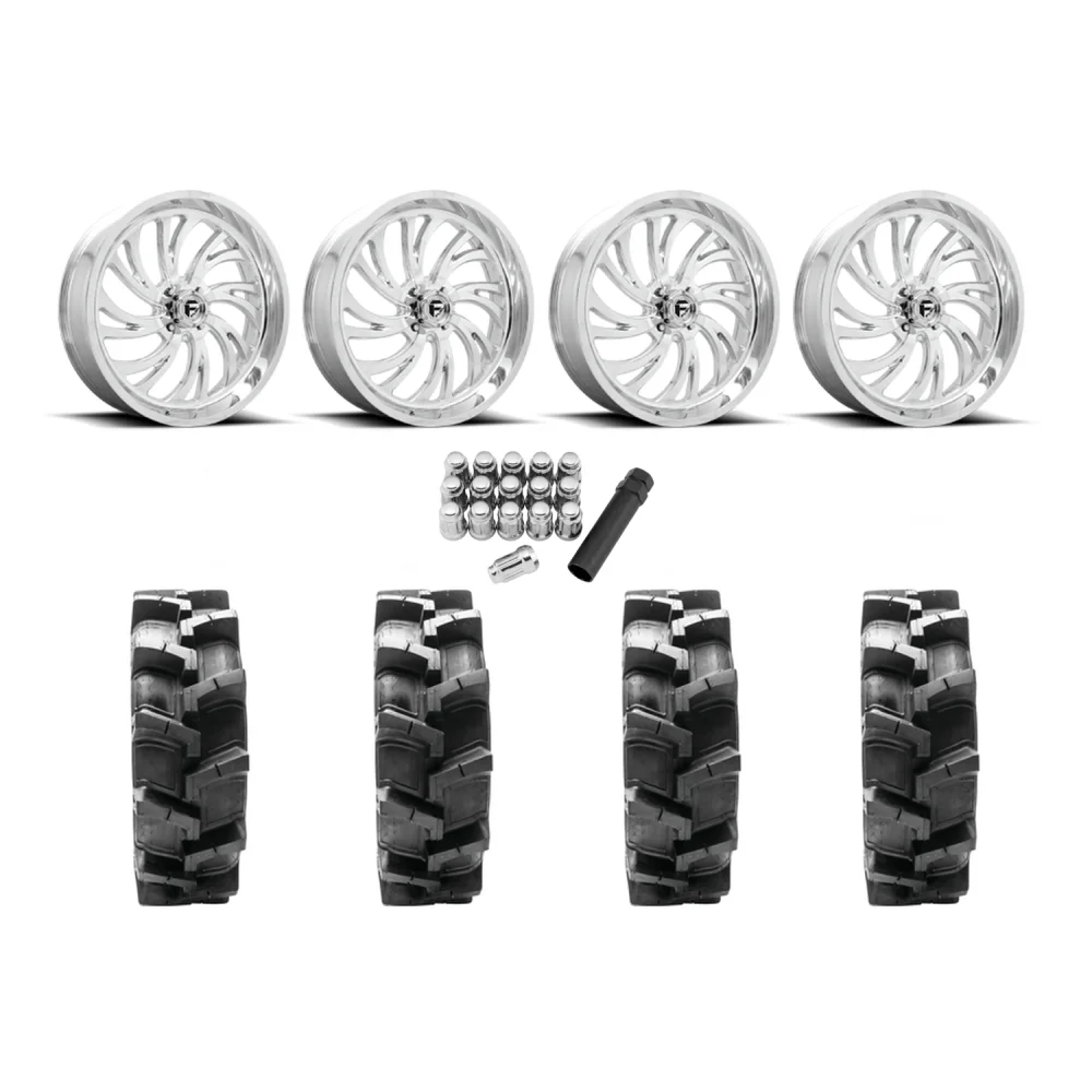 Quadboss QBT680 38x9.5-20 Tires on Fuel Kompressor Polished Wheels, complete kit