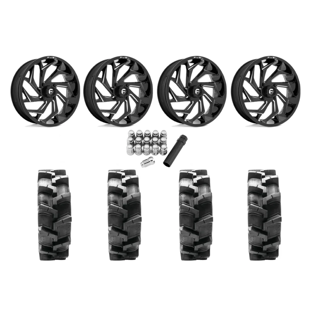Quadboss QBT680 38x9.5-20 Tires on Fuel Reaction Wheels, complete kit
