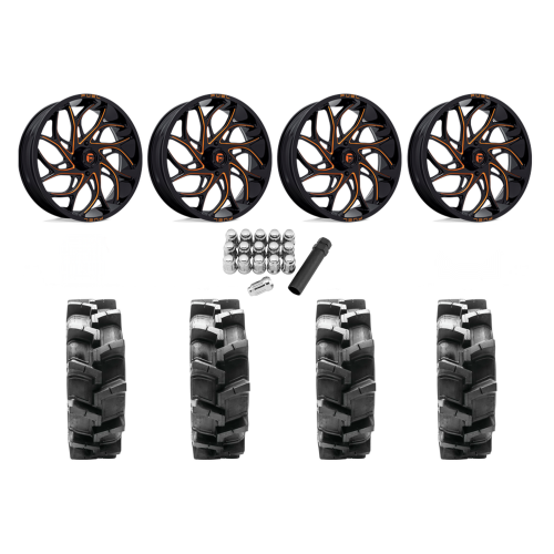 Quadboss QBT680 33x9.5-18 Tires on Fuel Runner Candy Orange Wheels
